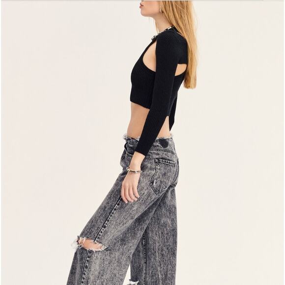 SER.O.YA Ribbed Knit Shrug Sweater Long Sleeve Open Crop Black Balletcore XS NWT - Picture 3 of 8